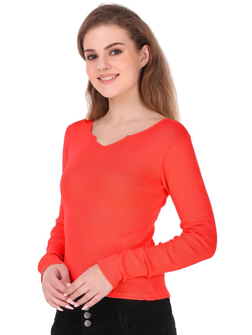 orange solid long sleeves regular top - 20299440 -  Zoom Image - 0