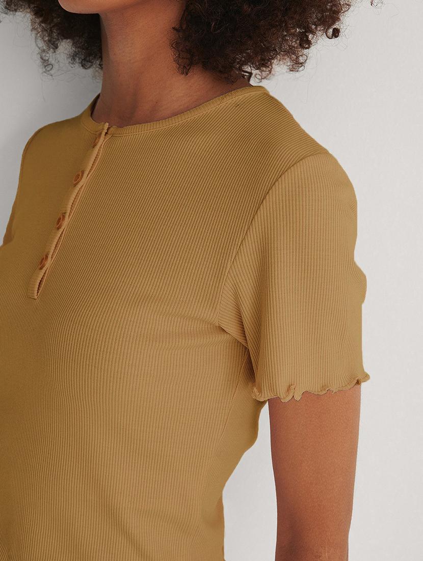 beige solid short sleeves regular top - 20299484 - Standard Image - 3