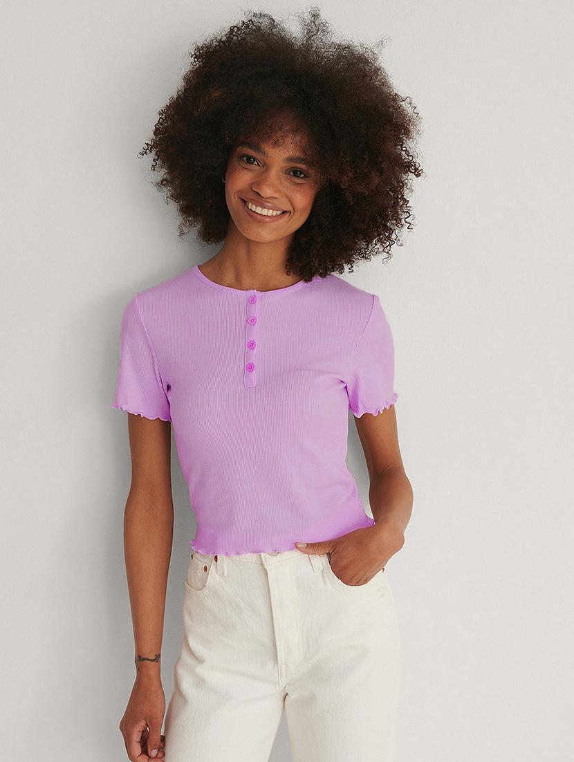lavender solid short sleeves regular top - 20299486 - Zoom Image - 0
