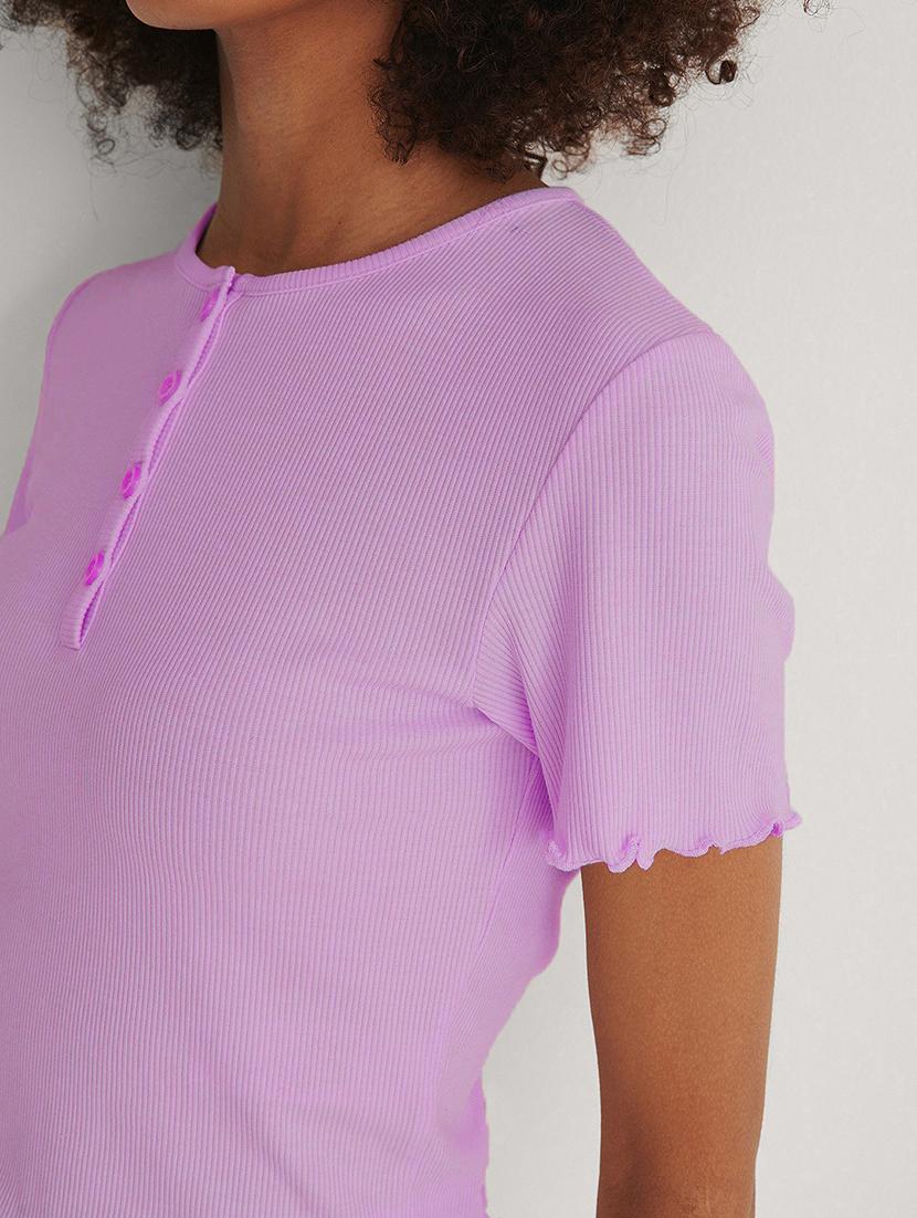 lavender solid short sleeves regular top - 20299486 - Standard Image - 3
