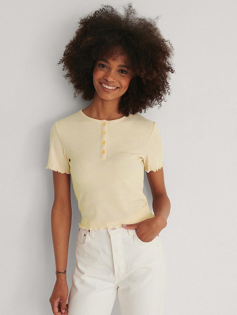 beige solid short sleeves regular top - 20299487 - Zoom Image - 0