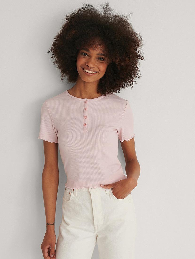pink solid short sleeves regular top - 20299488 -  Zoom Image - 0
