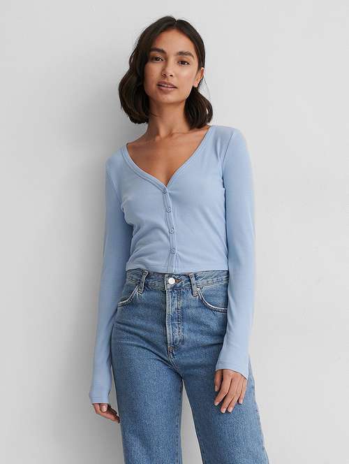 light blue solid long sleeves regular top - 20299541 - Standard Image - 0