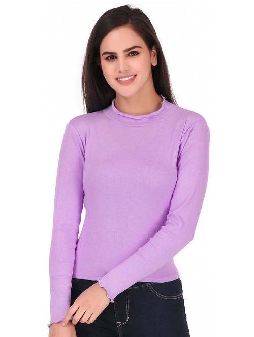 purple solid long sleeves regular top - 20299556 -  Standard Image - 0