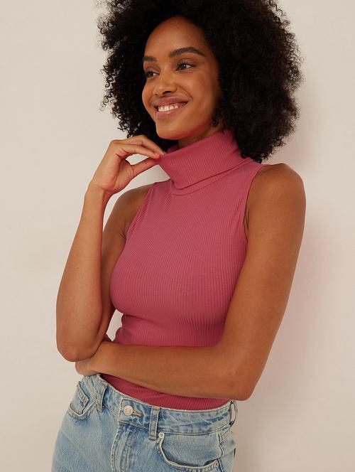 pink solid sleeveless high neck regular top - 20299559 - Standard Image - 0