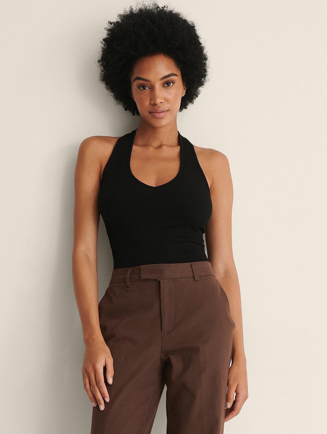 black solid halter neck tank top - 20299573 - Zoom Image - 0