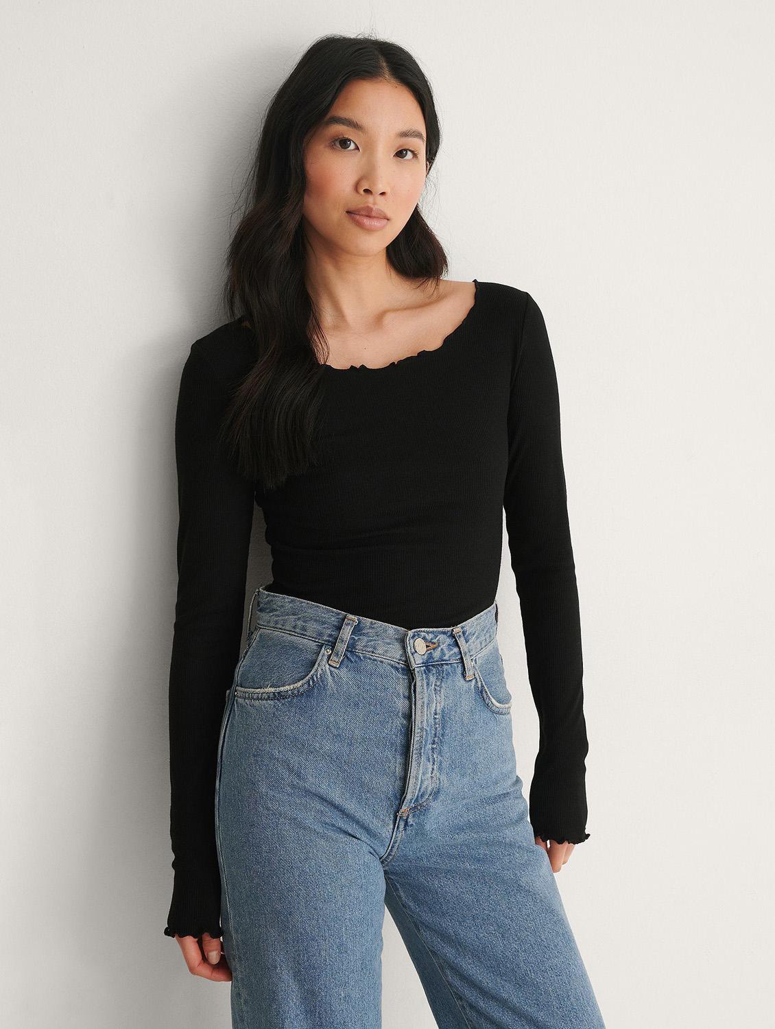 black solid long sleeves regular top - 20299604 -  Zoom Image - 0