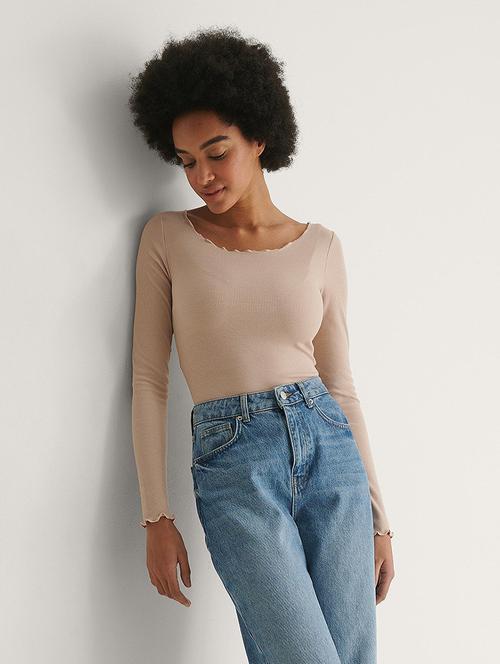 beige solid long sleeves regular top - 20299610 - Standard Image - 0