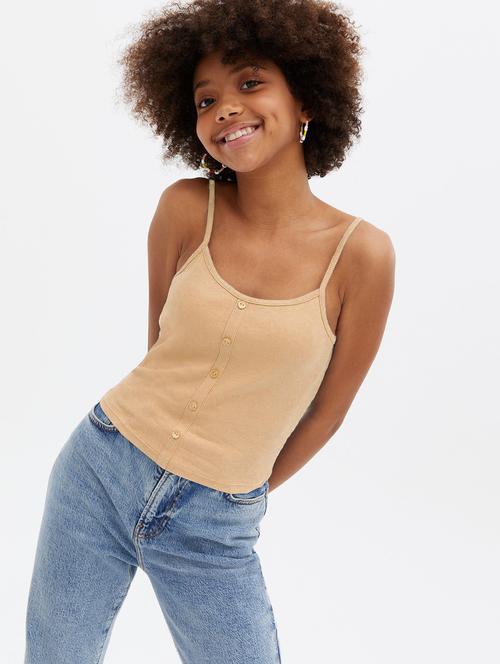 beige cotton blend camisole top - 20299617 - Standard Image - 0