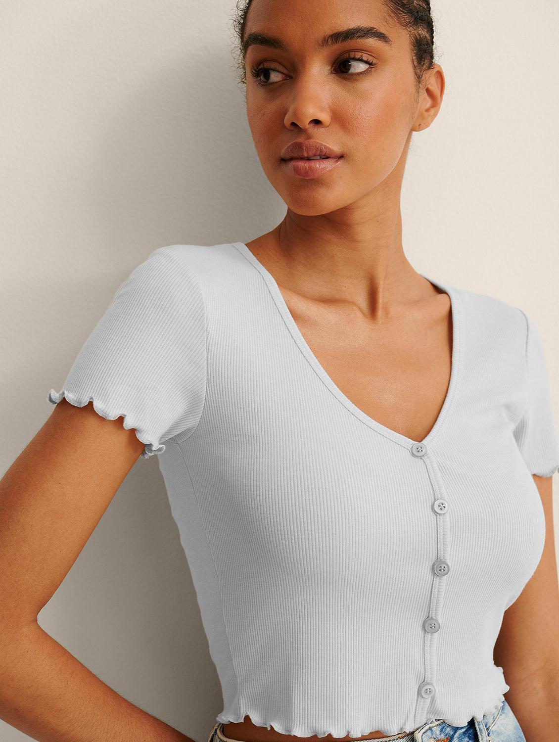 white solid short sleeves crop top - 20299618 - Standard Image - 3