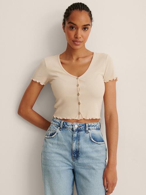 beige solid short sleeves regular top - 20299623 -  Standard Image - 0