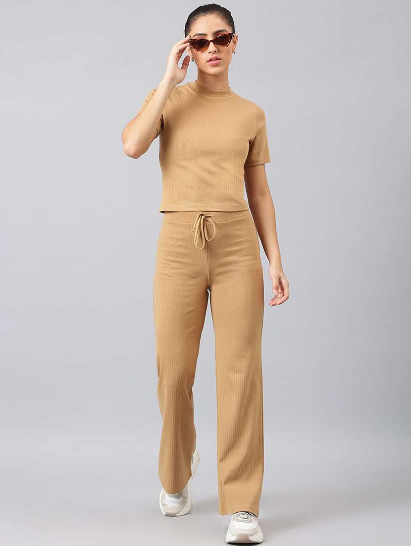 women solid top and trouser co-ord set