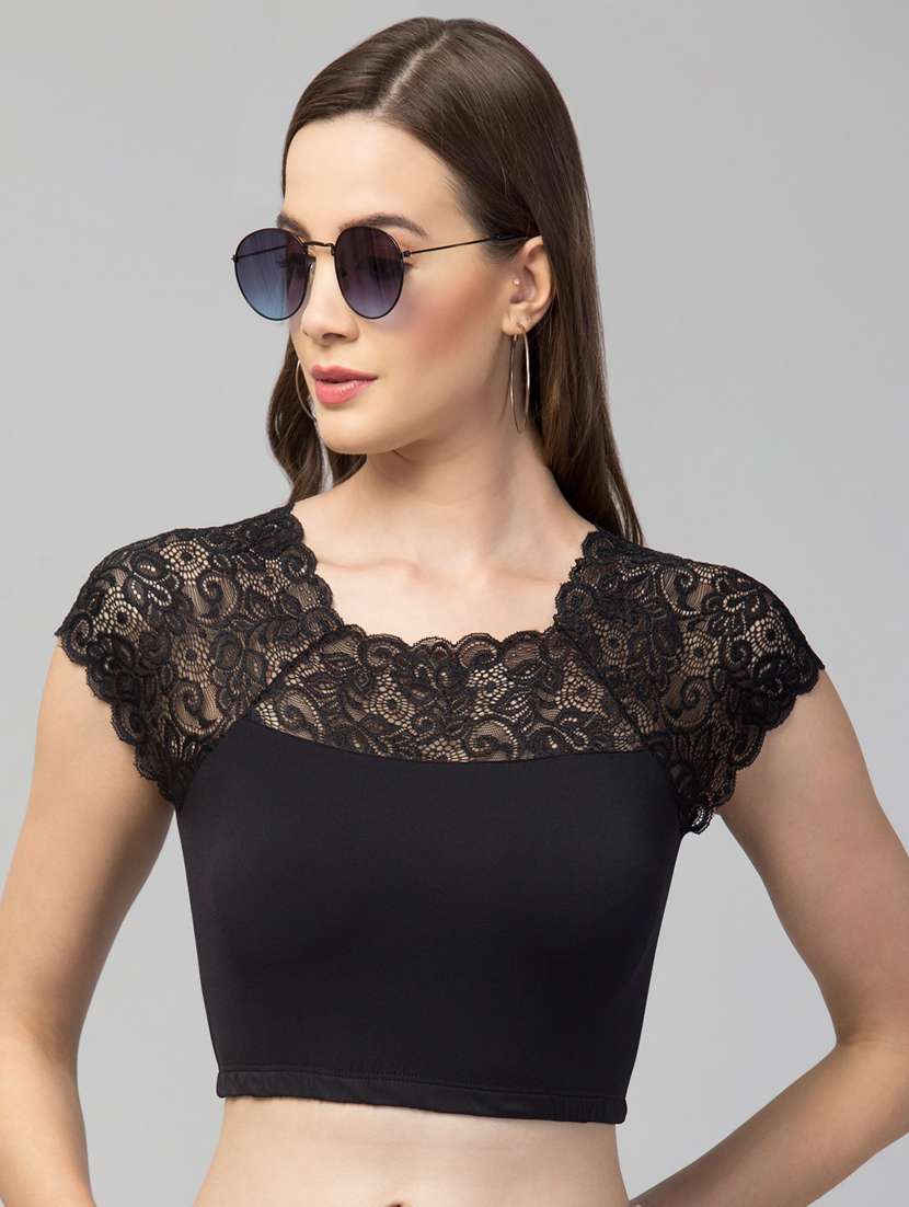 women black solid stitched blouse - 20300603 -  Standard Image - 3