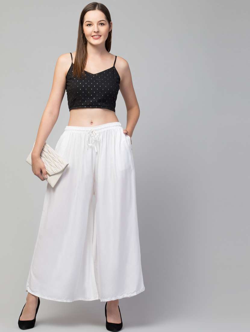 women mid rise solid flared palazzo - 20300616 -  Standard Image - 3