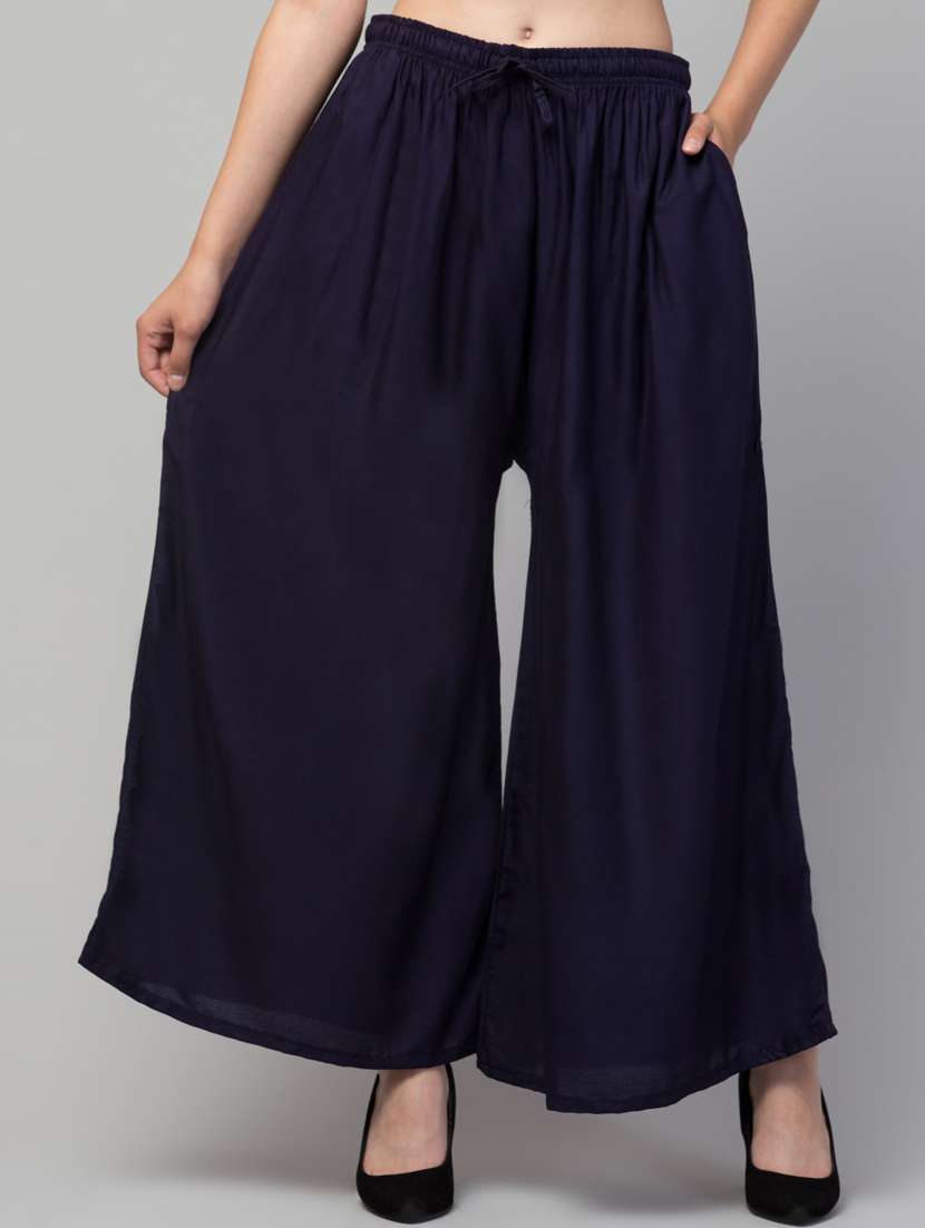 women mid rise solid flared palazzo - 20300627 -  Zoom Image - 0