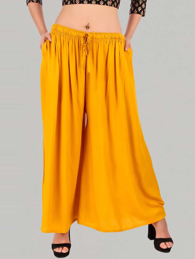 women mid rise solid flared palazzo