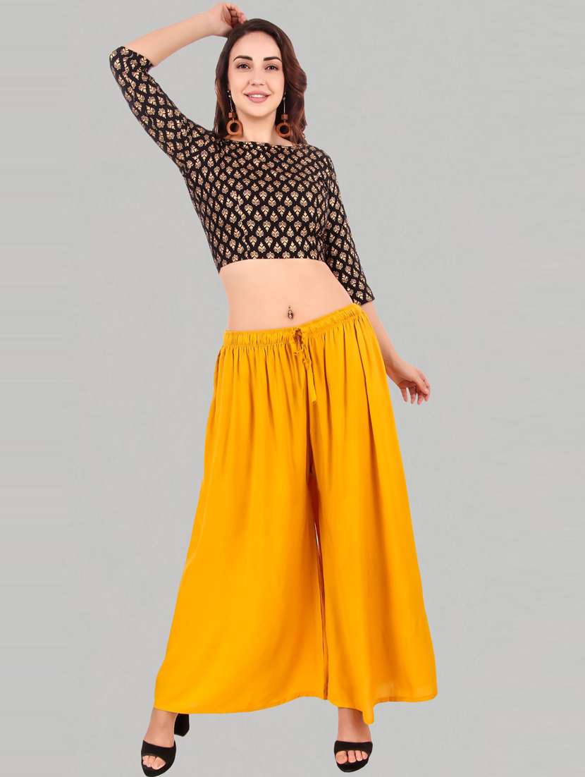 women mid rise solid flared palazzo - 20300628 -  Standard Image - 3