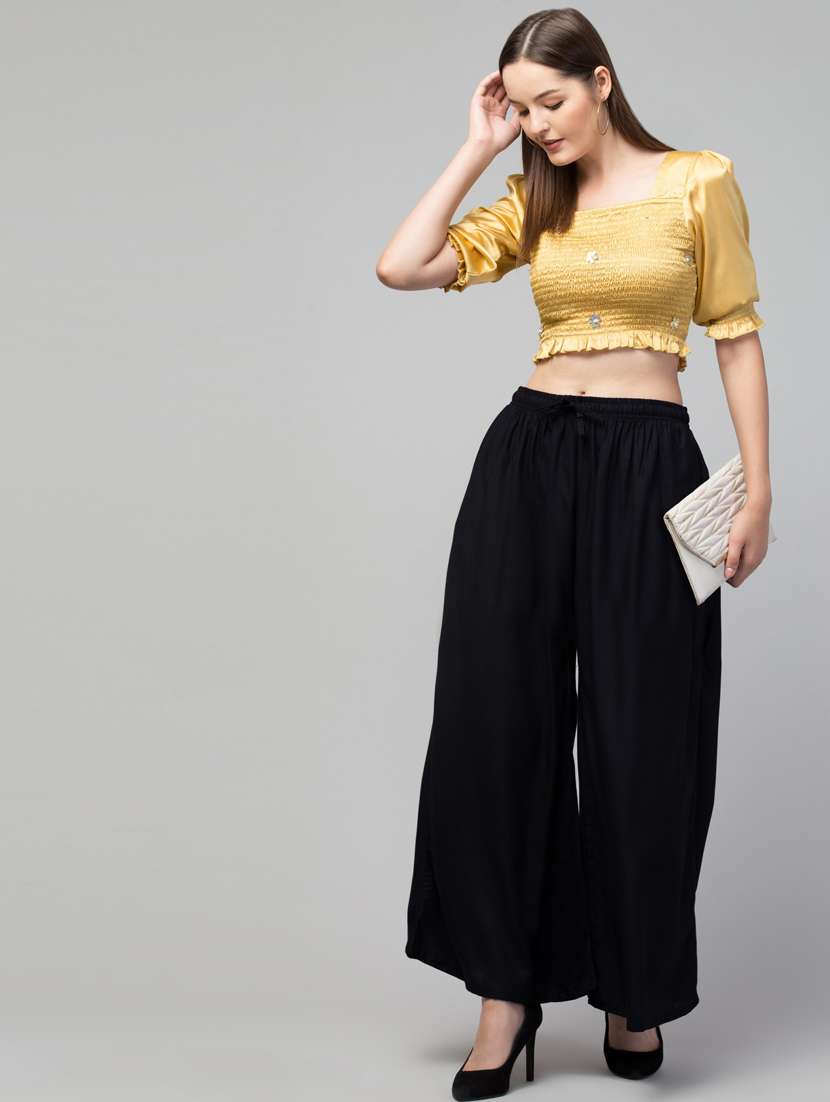 women mid rise solid flared palazzo - 20300630 -  Standard Image - 3