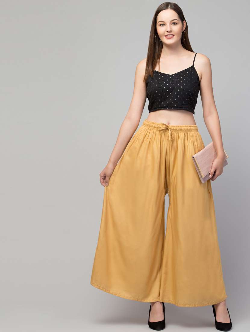 women mid rise solid flared palazzo - 20300632 -  Standard Image - 3