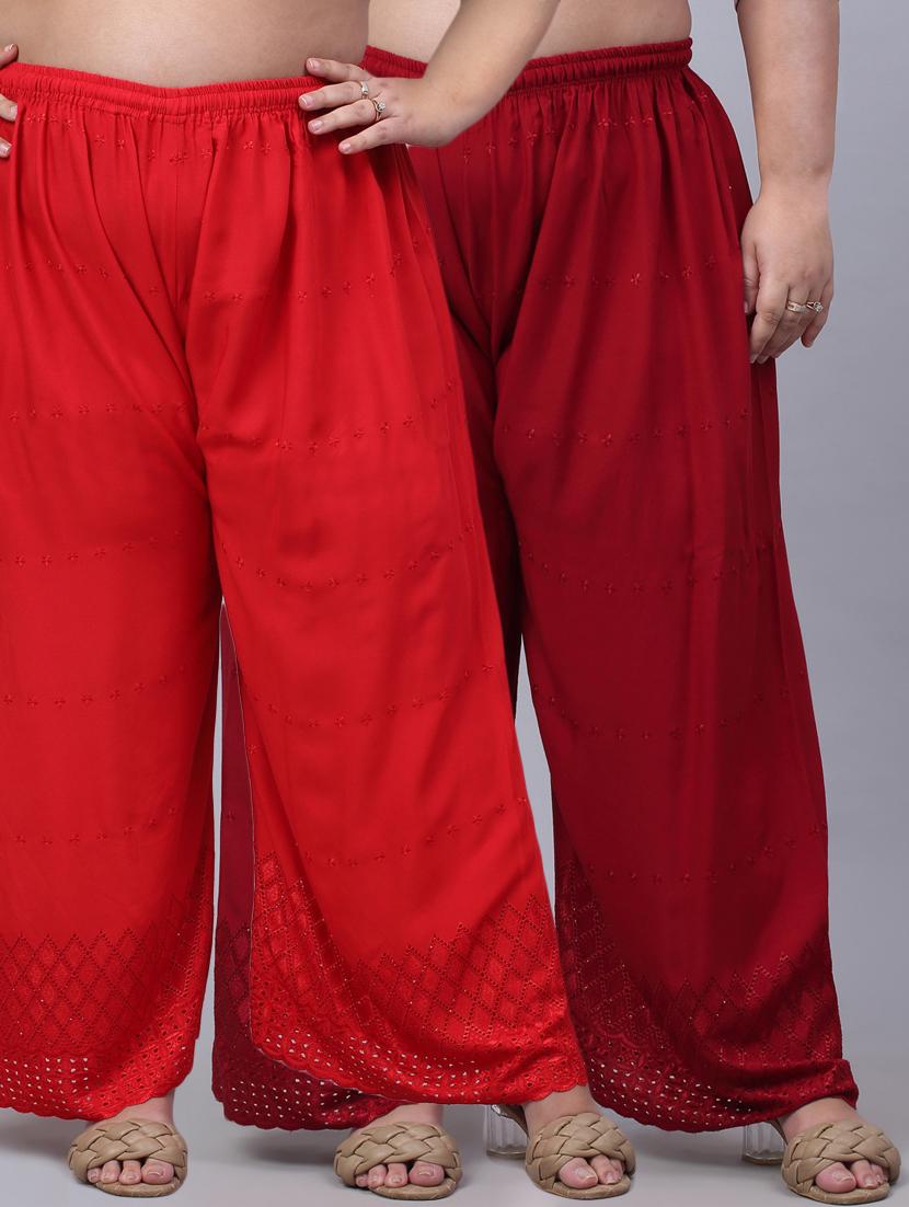 red solid with work palazzo - 20300638 - Zoom Image - 0