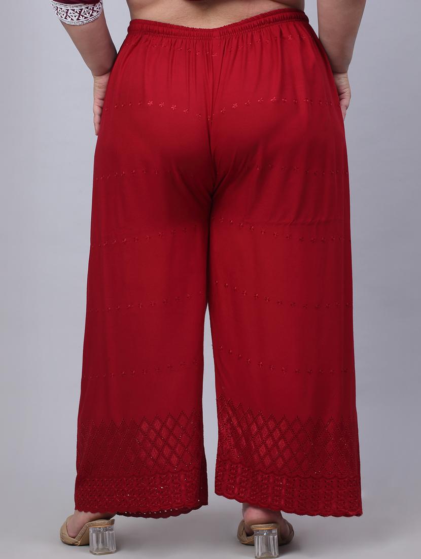 red solid with work palazzo - 20300638 - Standard Image - 3