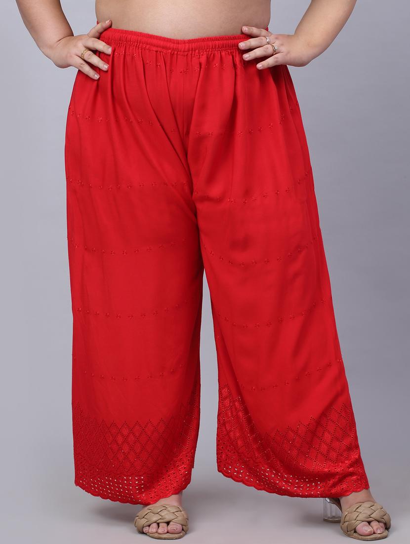 red solid with work palazzo - 20300638 - Standard Image - 5