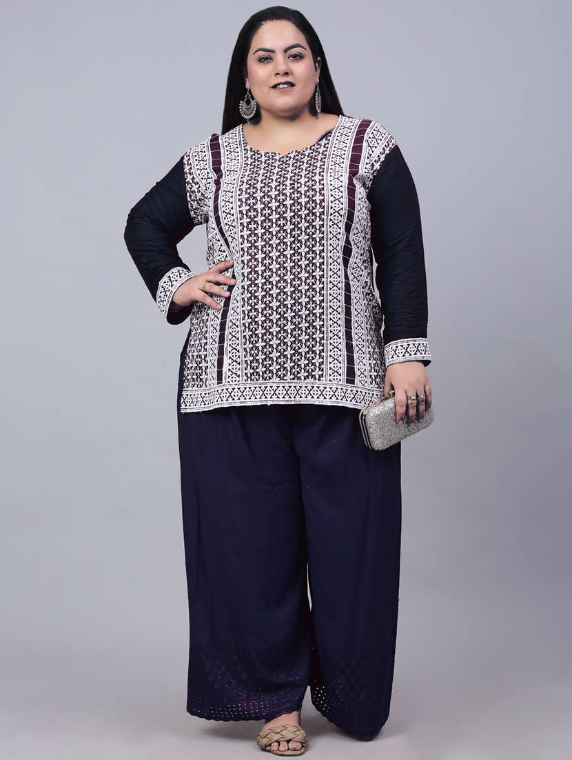 navy blue solid with work palazzo - 20300639 - Standard Image - 3