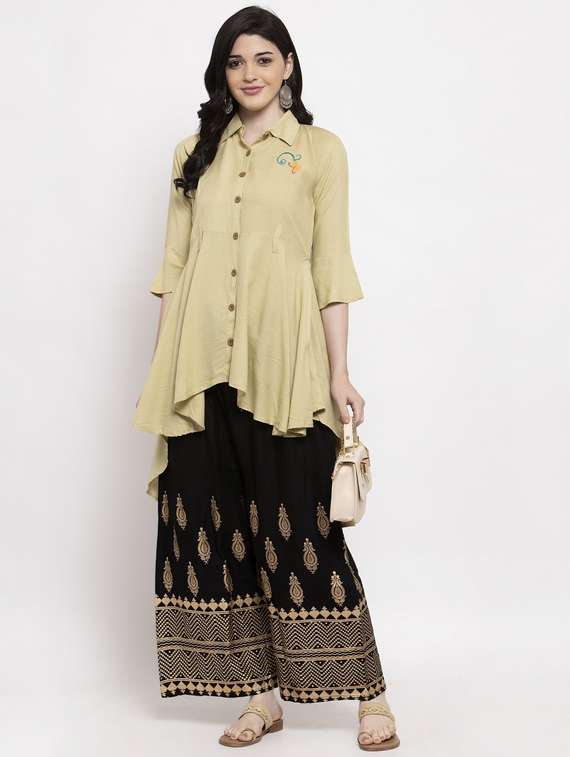 black bottom placement print palazzo - 20300642 -  Standard Image - 3