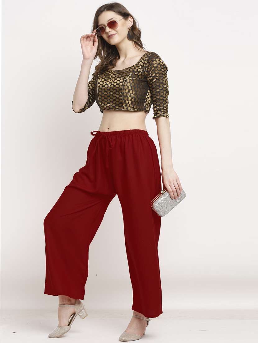 women mid rise solid flared palazzo - 20300663 -  Standard Image - 3