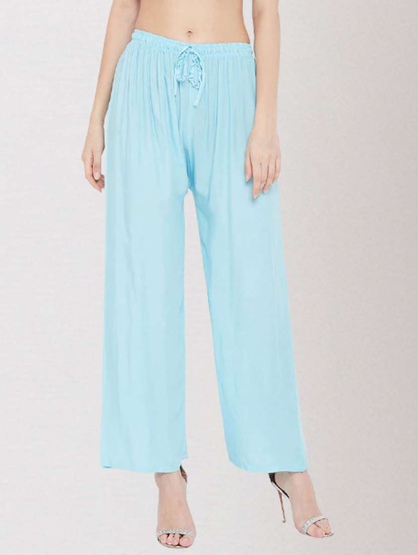 women mid rise solid flared palazzo