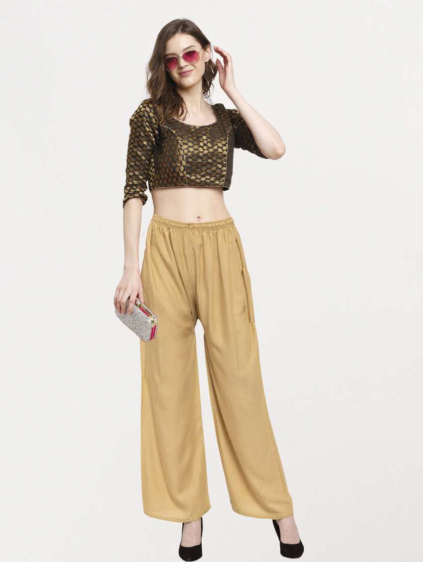 women mid rise solid flared palazzo - 20300667 -  Standard Image - 3