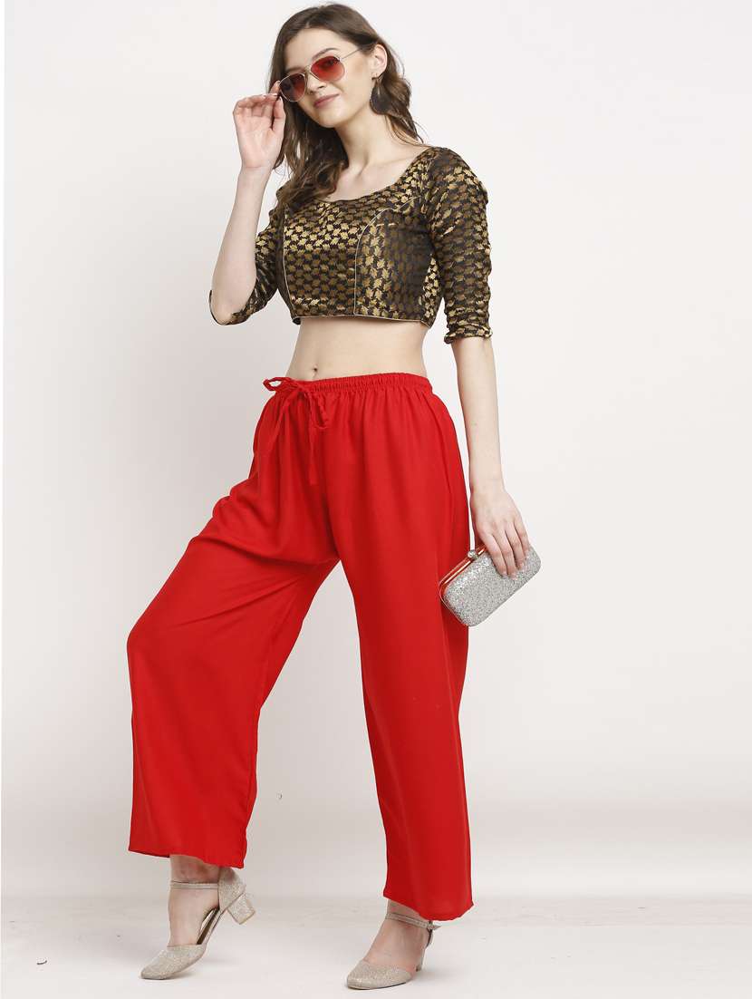 women mid rise solid flared palazzo - 20300674 -  Standard Image - 3