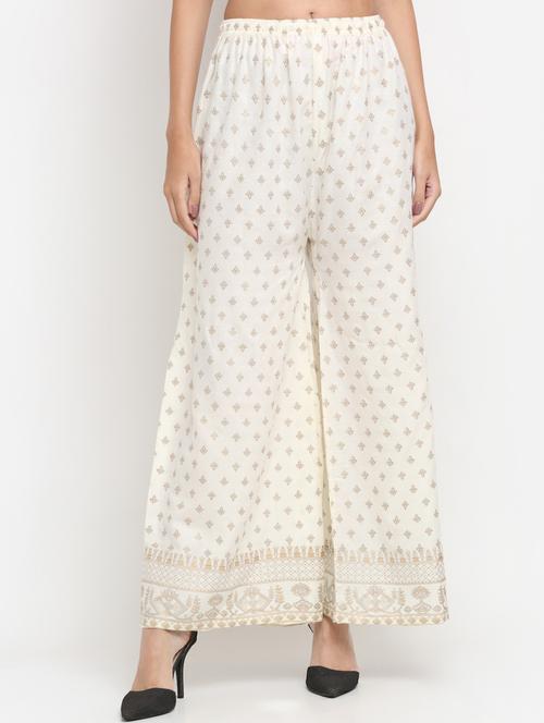 cream printed palazzo - 20300691 -  Standard Image - 0