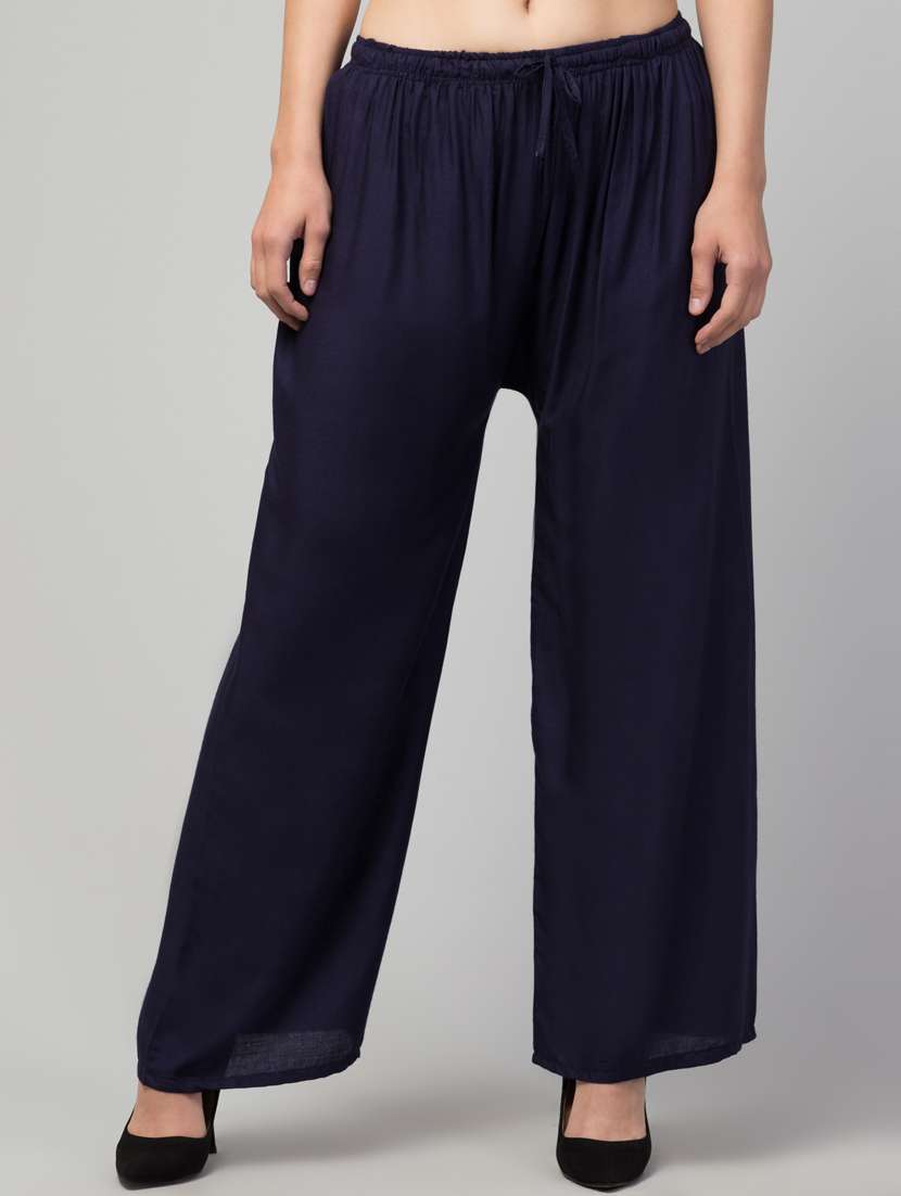 women mid rise solid flared palazzo