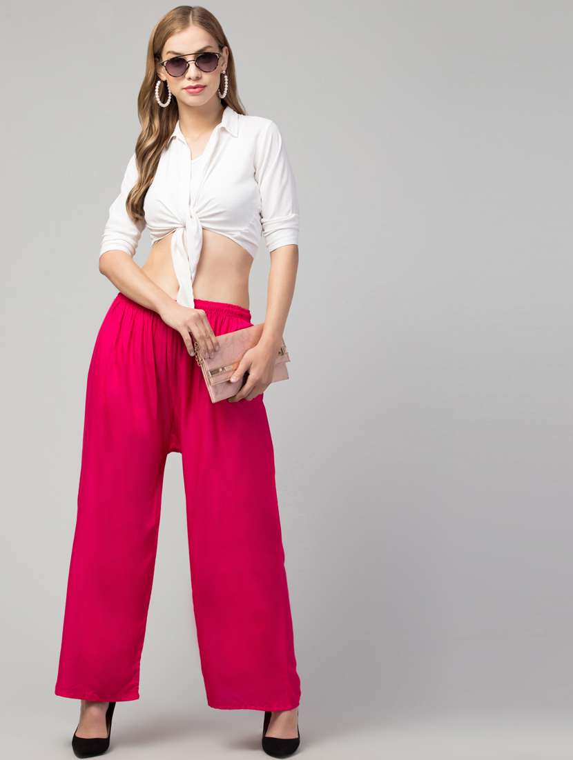 women mid rise solid flared palazzo - 20300698 -  Standard Image - 3