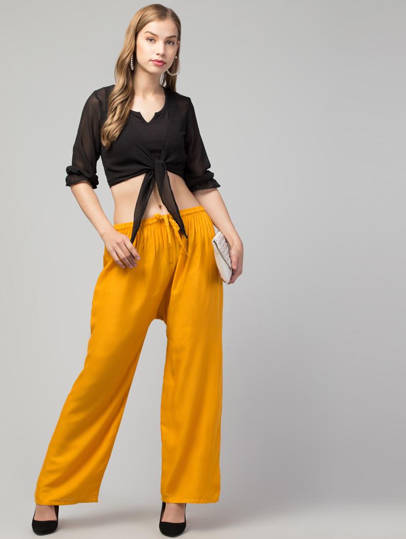 women mid rise solid flared palazzo - 20300699 - Standard Image - 3