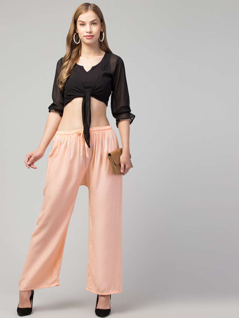 women mid rise solid flared palazzo - 20300700 -  Standard Image - 3