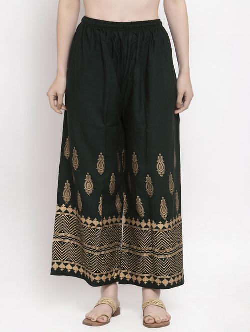 olive green bottom placement print palazzo - 20300717 - Standard Image - 0