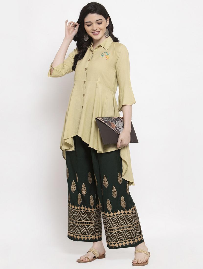 olive green bottom placement print palazzo - 20300717 - Standard Image - 3