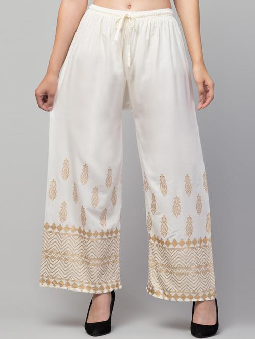 cream bottom placement print palazzo - 20300720 -  Standard Image - 0
