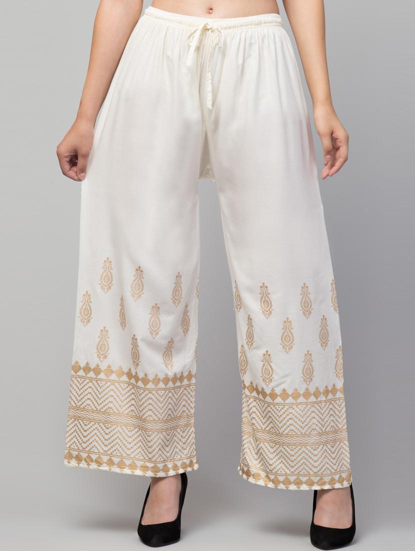cream bottom placement print palazzo - 20300720 -  Zoom Image - 0
