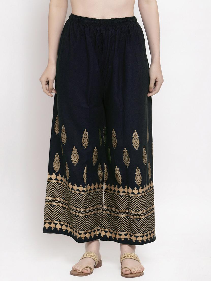 dark blue bottom placement print palazzo - 20300721 -  Zoom Image - 0