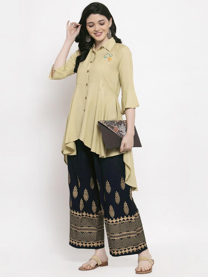 dark blue bottom placement print palazzo - 20300721 - Standard Image - 3