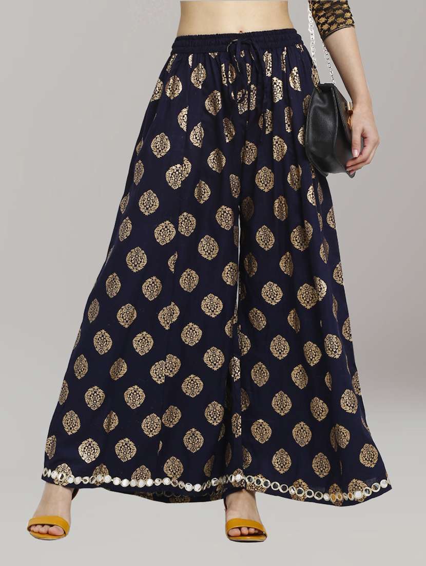 dark blue foil print palazzo