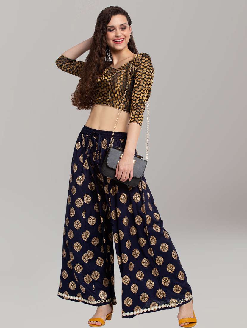 dark blue foil print palazzo - 20300730 -  Standard Image - 3