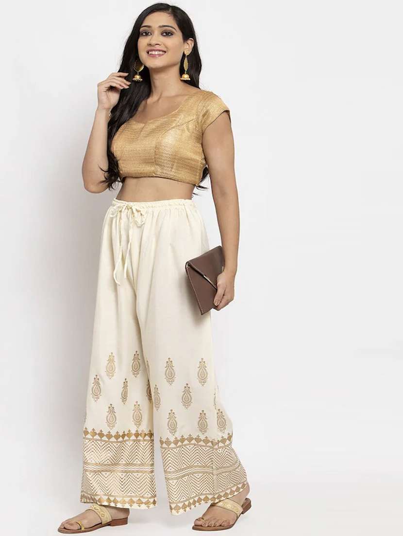 cream bottom placement print palazzo - 20300742 -  Standard Image - 3