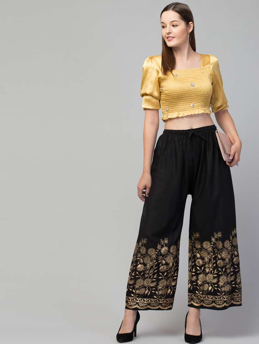 black bottom placement print palazzo - 20300752 -  Standard Image - 3