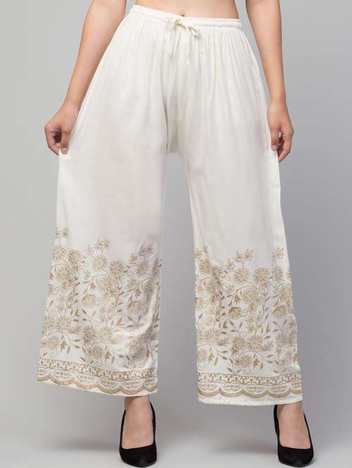 off white bottom placement print palazzo - 20300753 - Standard Image - 0
