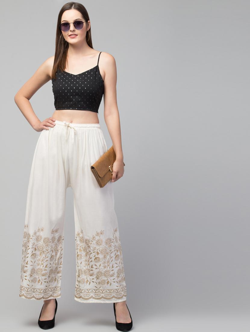 off white bottom placement print palazzo - 20300753 - Standard Image - 3