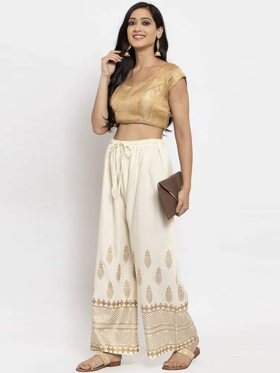 optic white bottom placement print palazzo - 20300761 -  Standard Image - 3